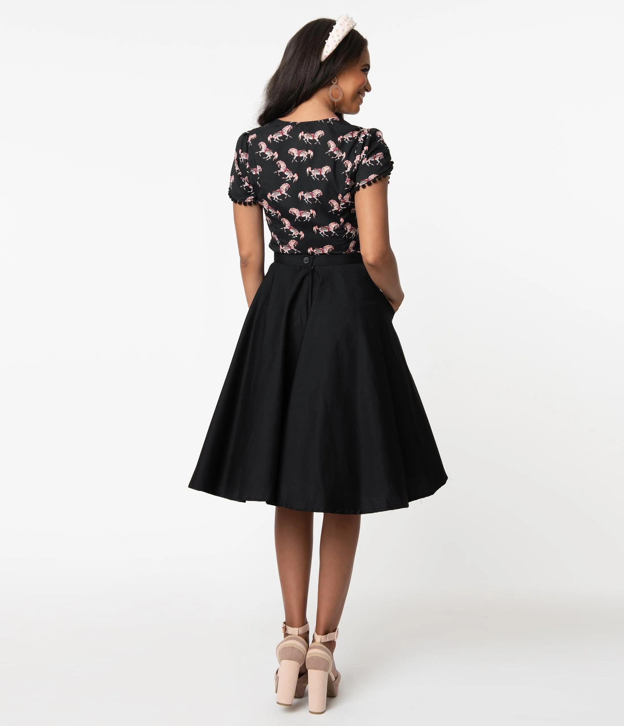 1950s Style Black High Waist Swing Skirt