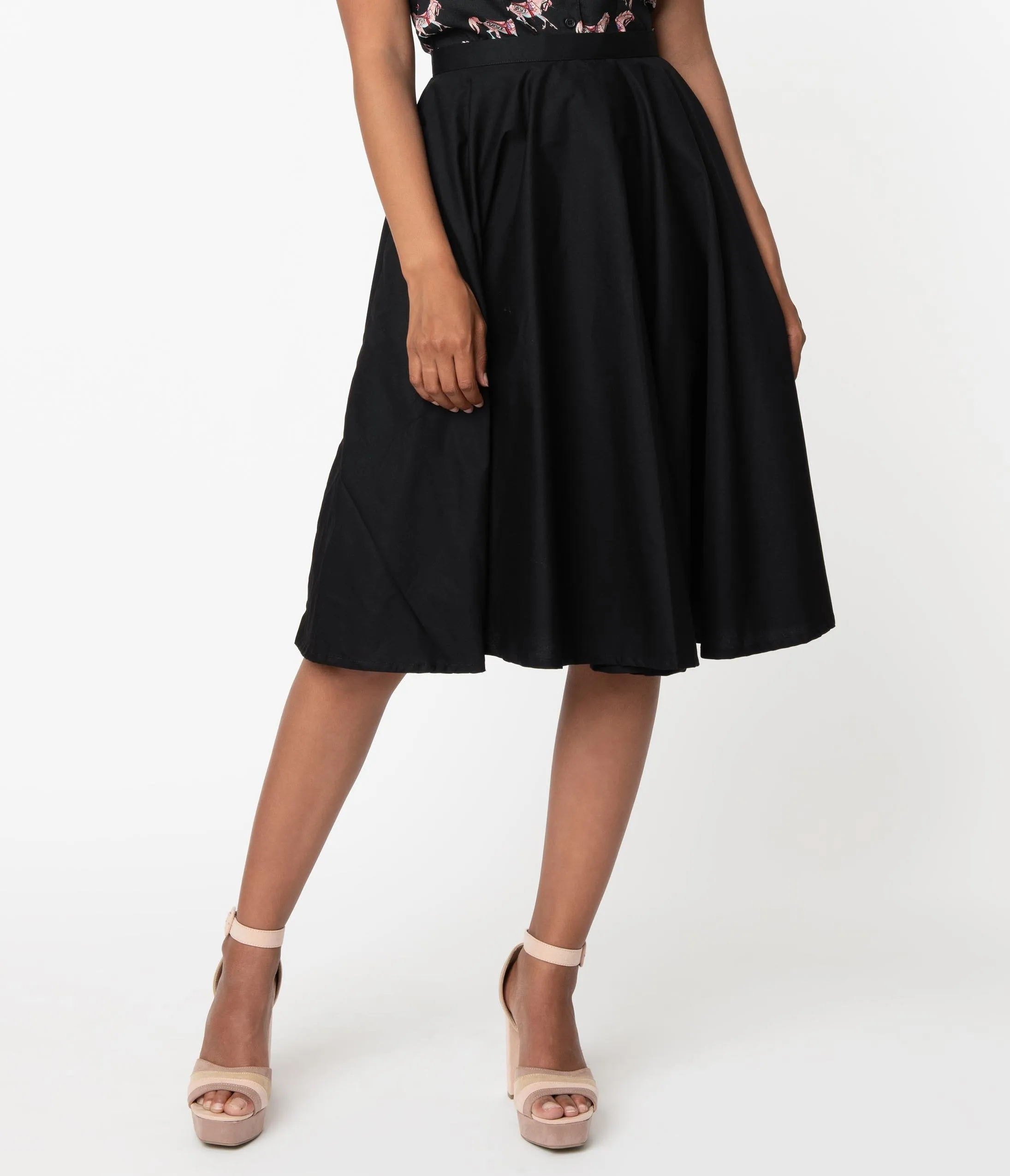 1950s Style Black High Waist Swing Skirt