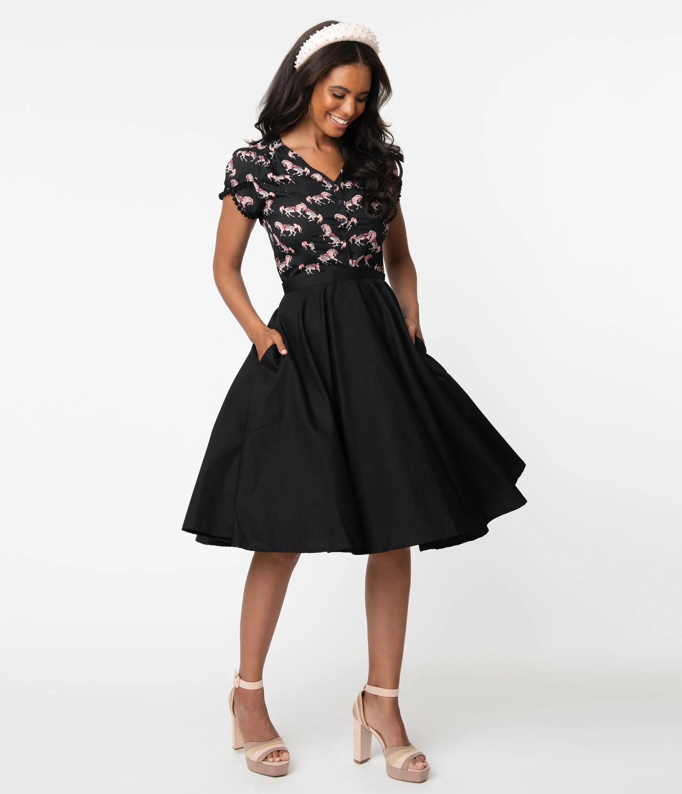 1950s Style Black High Waist Swing Skirt