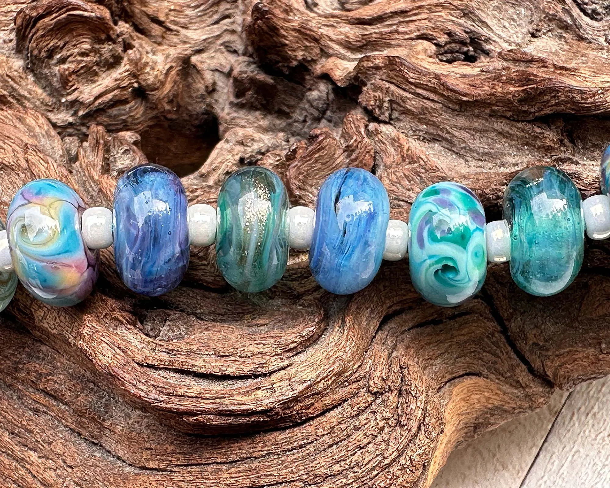 21 Blue Orphan Mix Lampwork Beads Set SRA