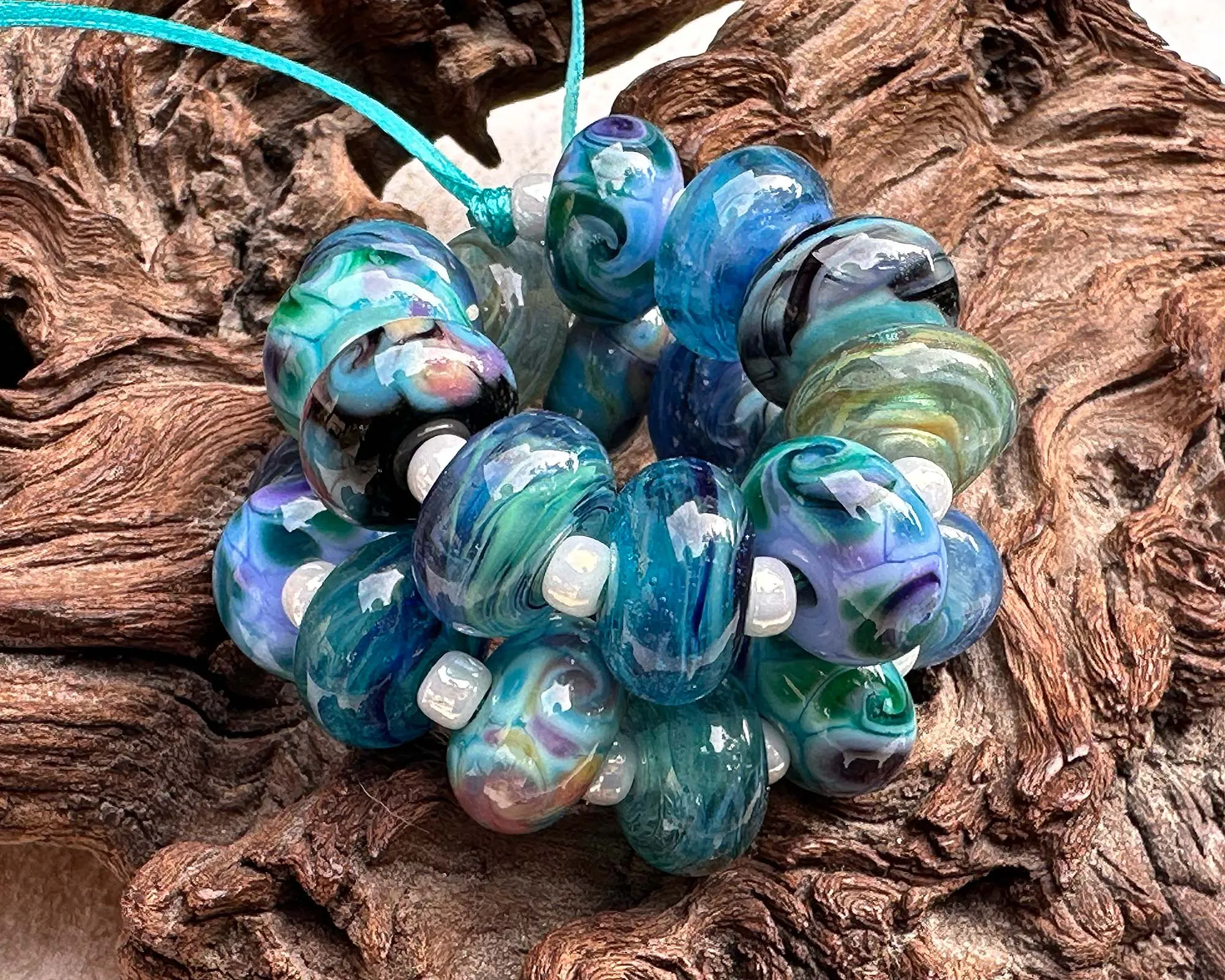 21 Blue Orphan Mix Lampwork Beads Set SRA