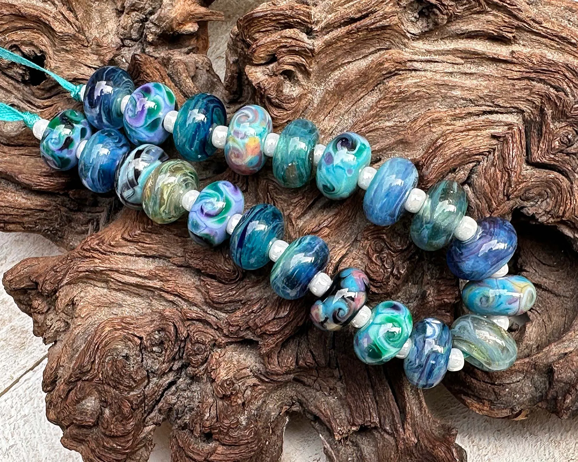 21 Blue Orphan Mix Lampwork Beads Set SRA