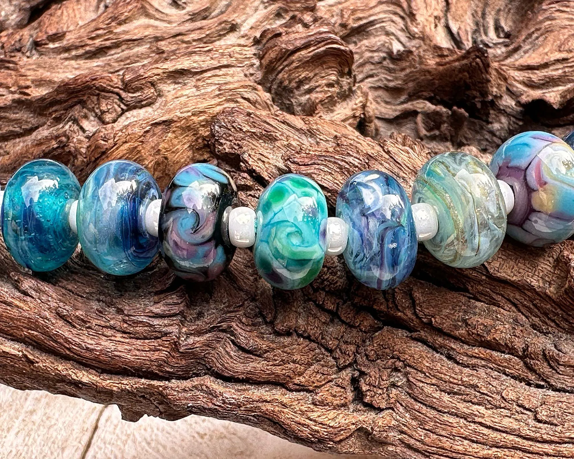 21 Blue Orphan Mix Lampwork Beads Set SRA