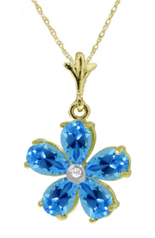 2.22 Carat 14K Solid White Gold Necklace Natural Blue Topaz Diamond