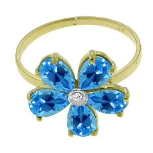 2.22 Carat 14K Solid Yellow Gold Love So Bright Blue Topaz Diamond Ring