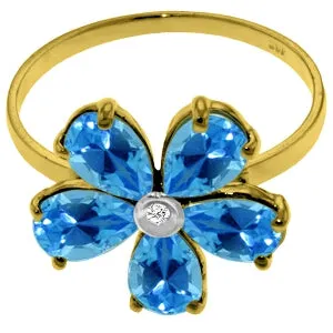 2.22 Carat 14K Solid Yellow Gold Love So Bright Blue Topaz Diamond Ring