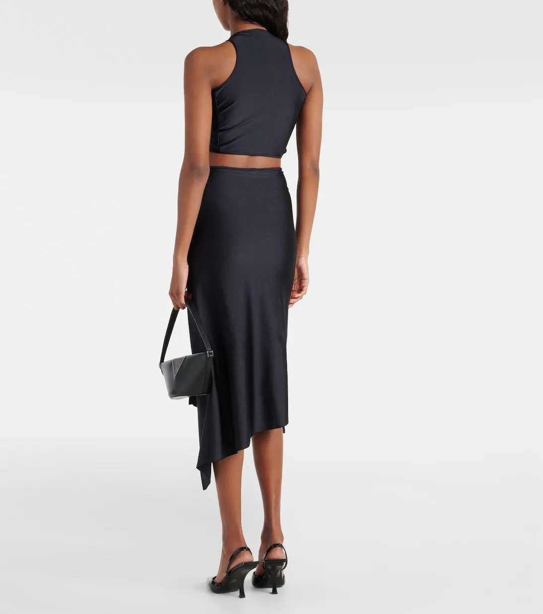 Asymmetrical midi skirt with floral applique Coperni, black