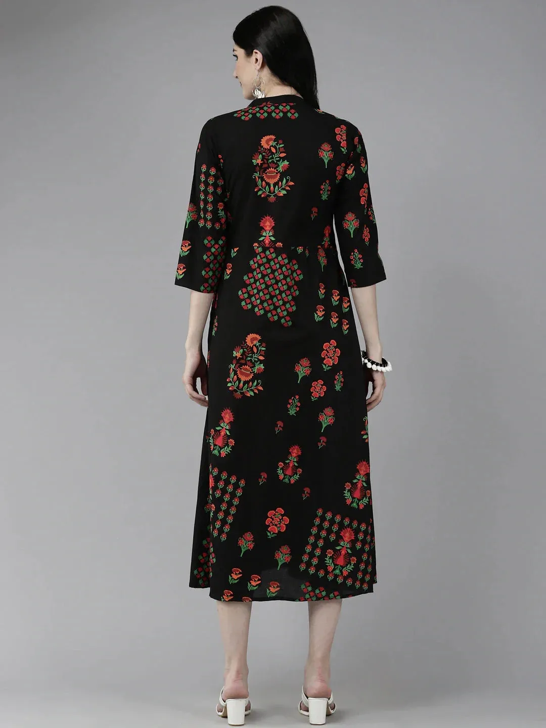 Black Printed A-Line Dress