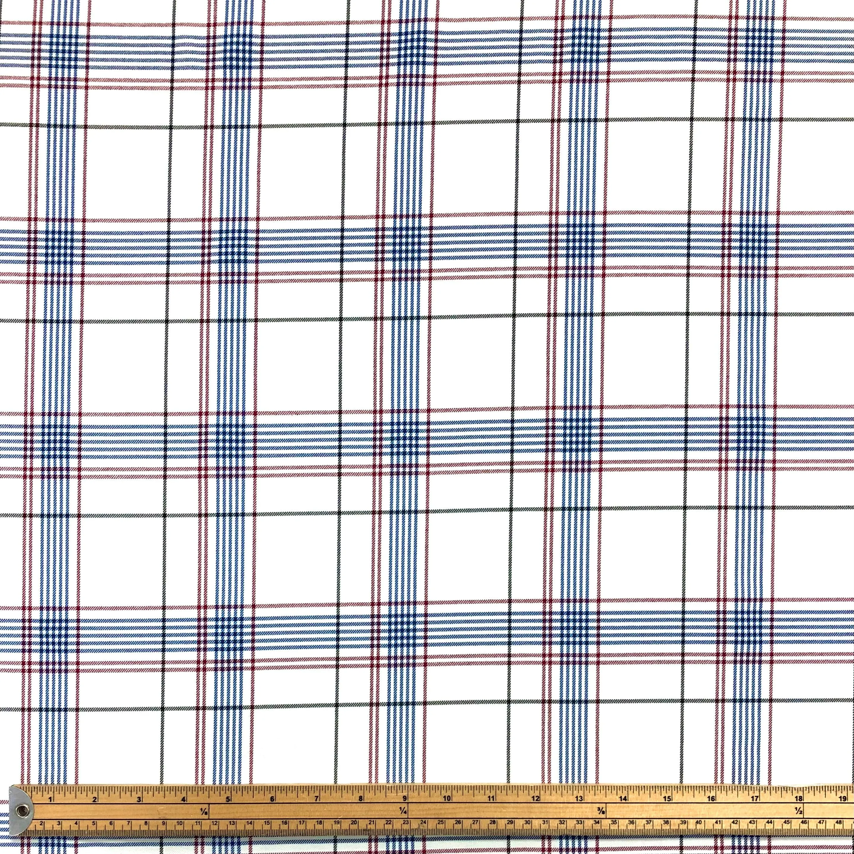 Blue Red Black on White Checkered Tartan Suiting Fabric