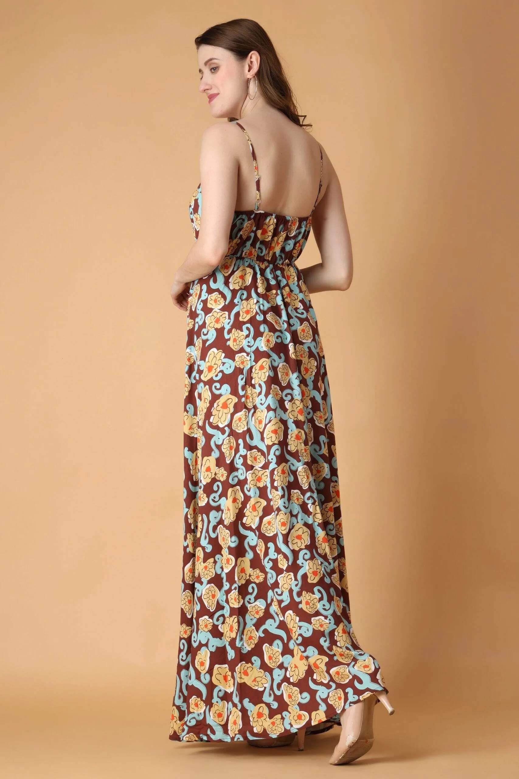 Brown Floral Printed Dress