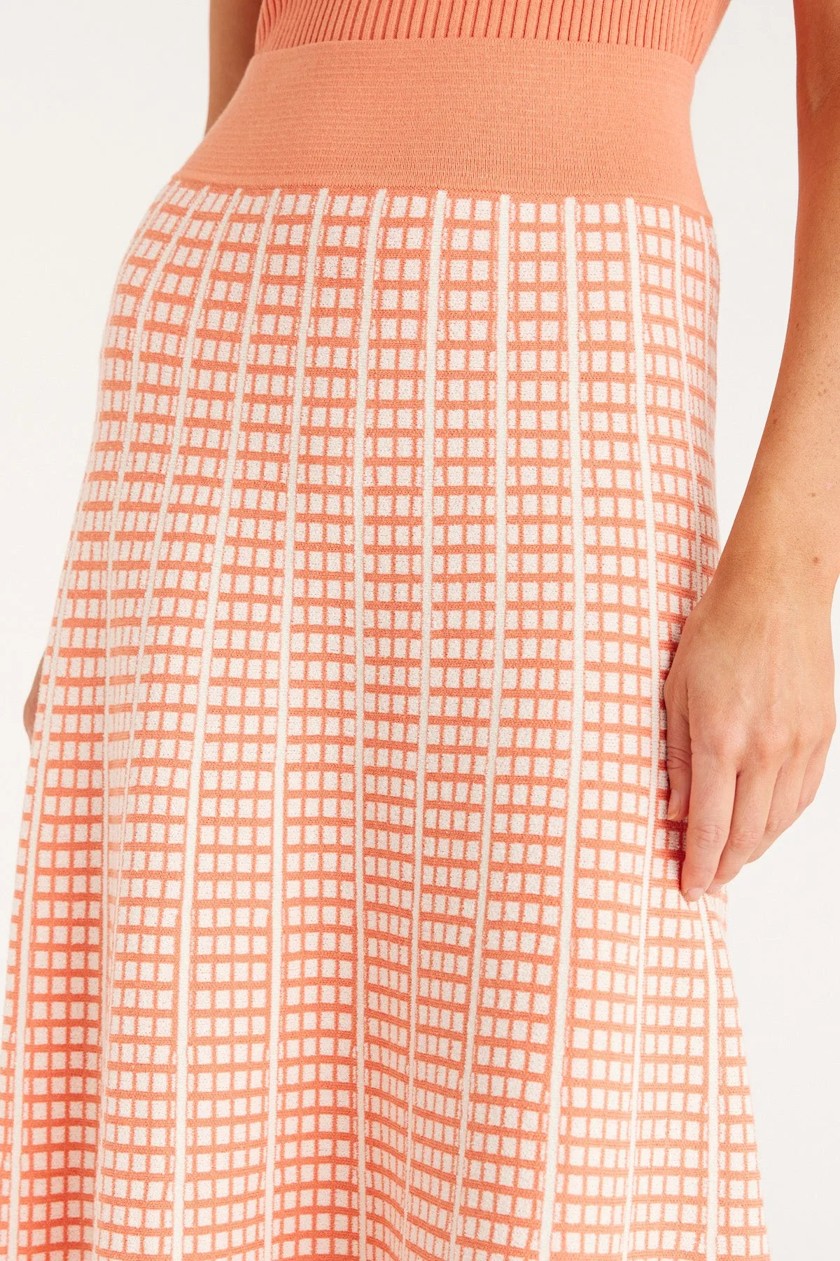 Check Knit Skirt - Apricot Marle