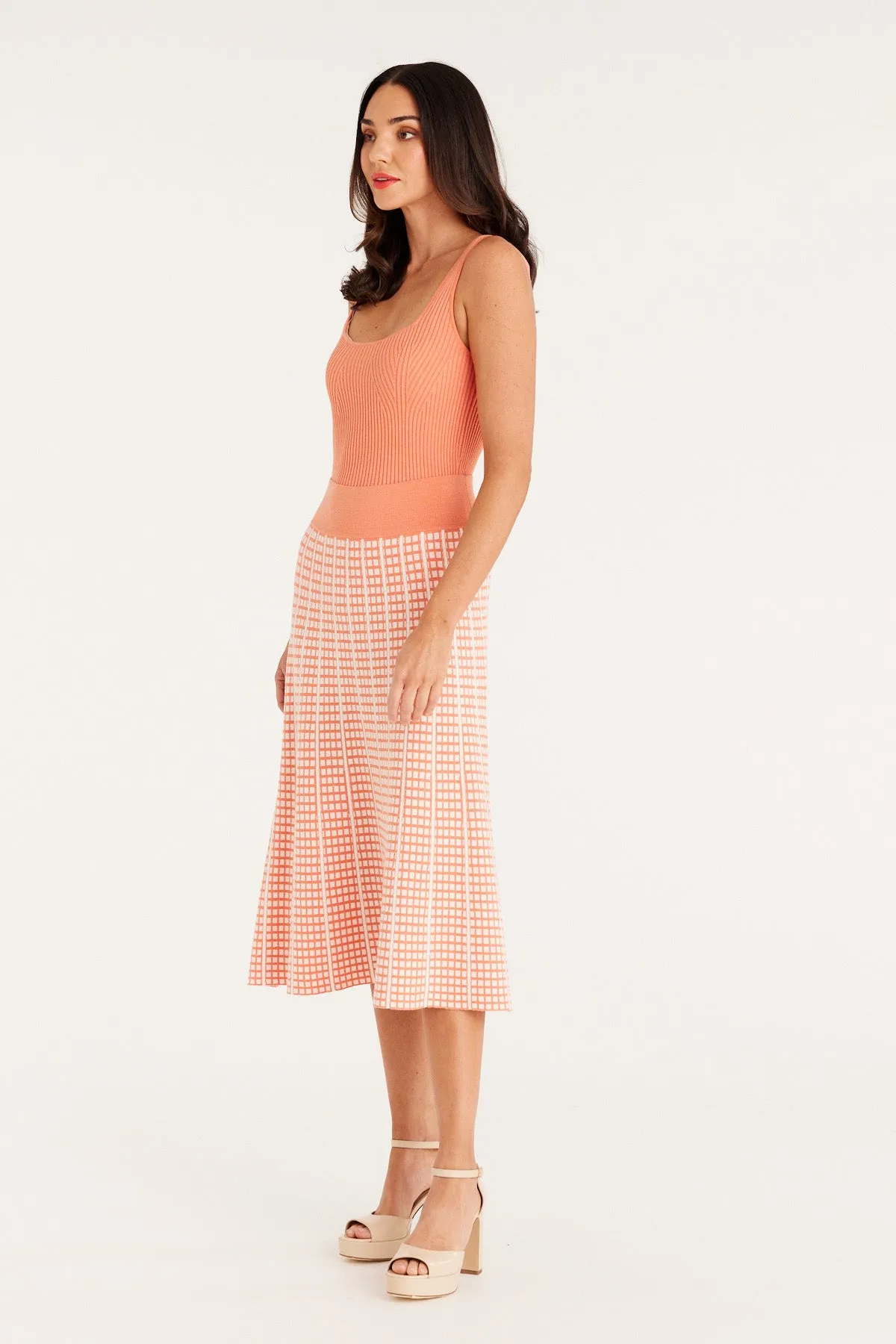 Check Knit Skirt - Apricot Marle