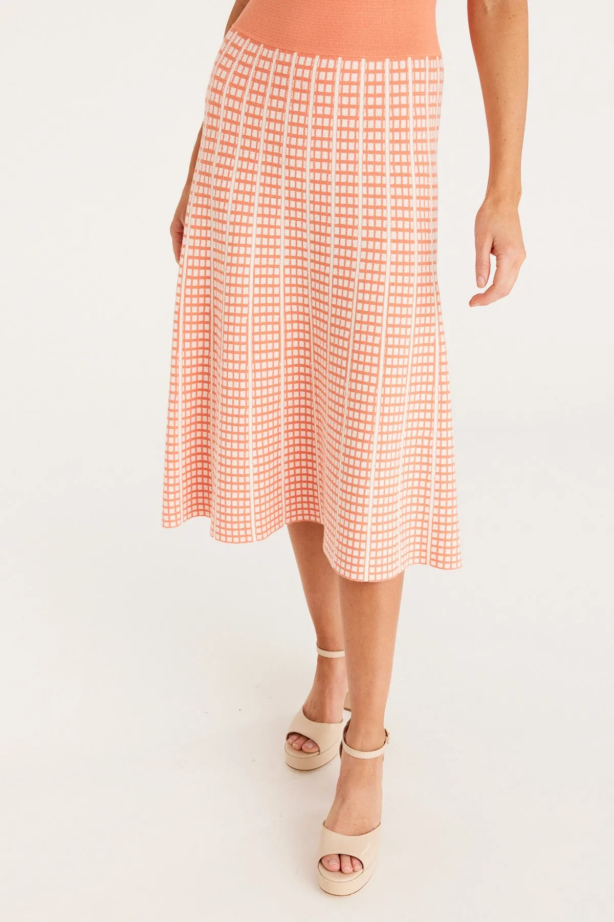 Check Knit Skirt - Apricot Marle