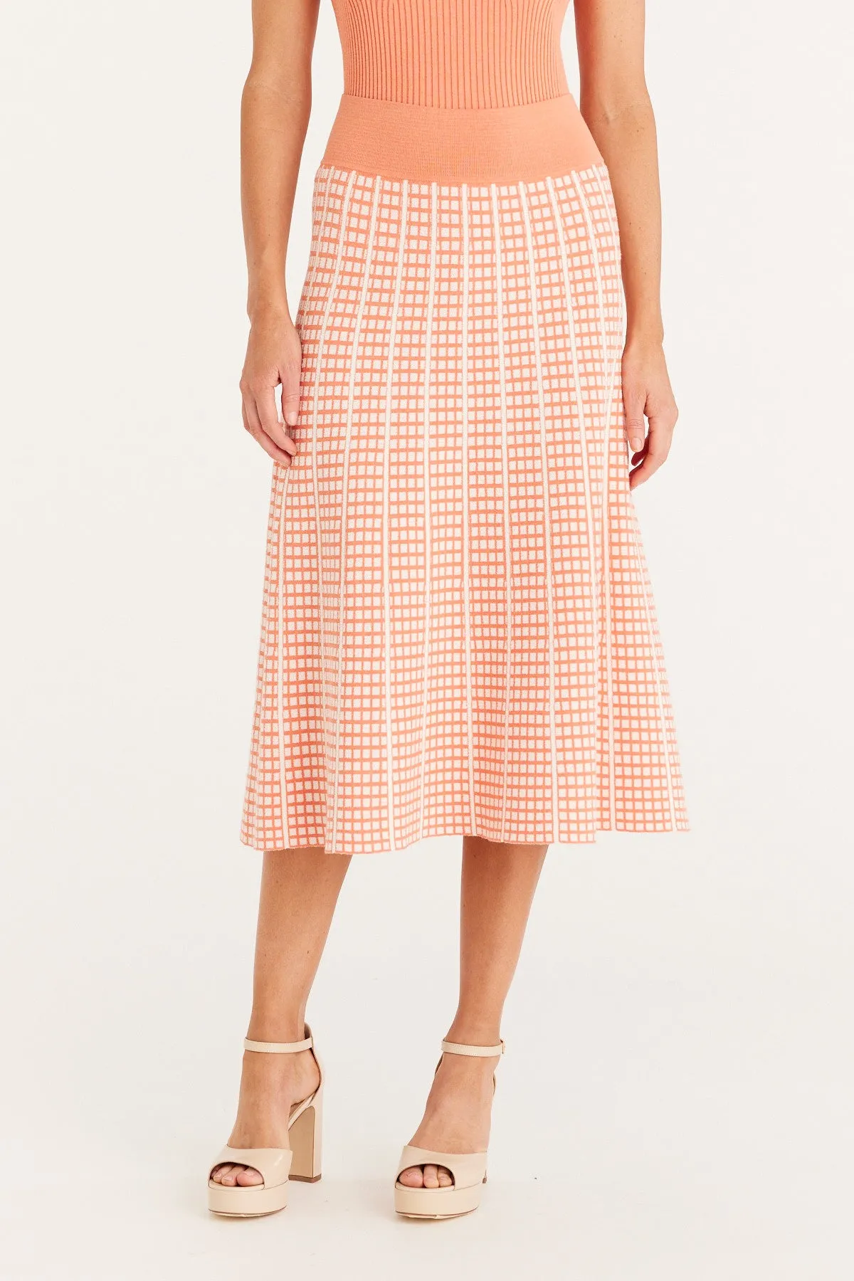 Check Knit Skirt - Apricot Marle