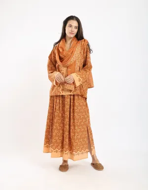 Cotton printed long skirt with drawstring