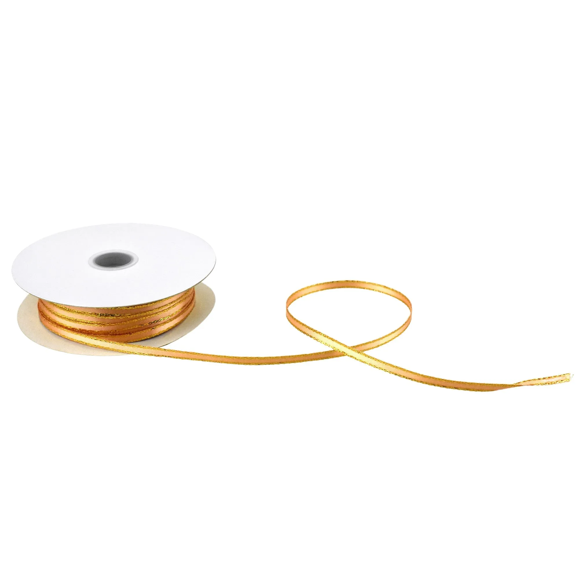 Double Faced Gold Trim Satin Ribbon, 1/8-inch, 50-yard