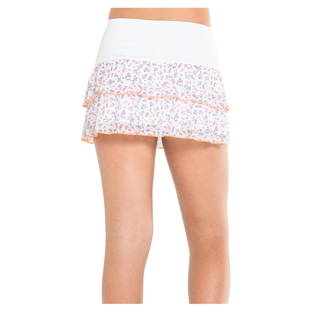Girl's Blossom Mesh Tennis Skort White