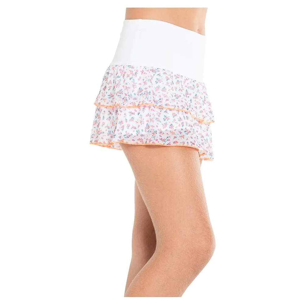 Girl's Blossom Mesh Tennis Skort White