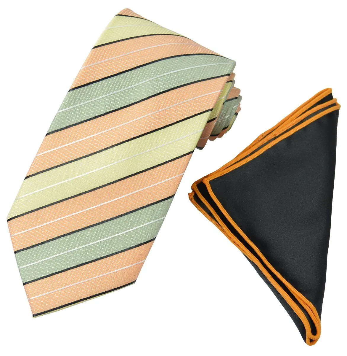Green, Yellow and Orange Men's Tie and Pocket Square