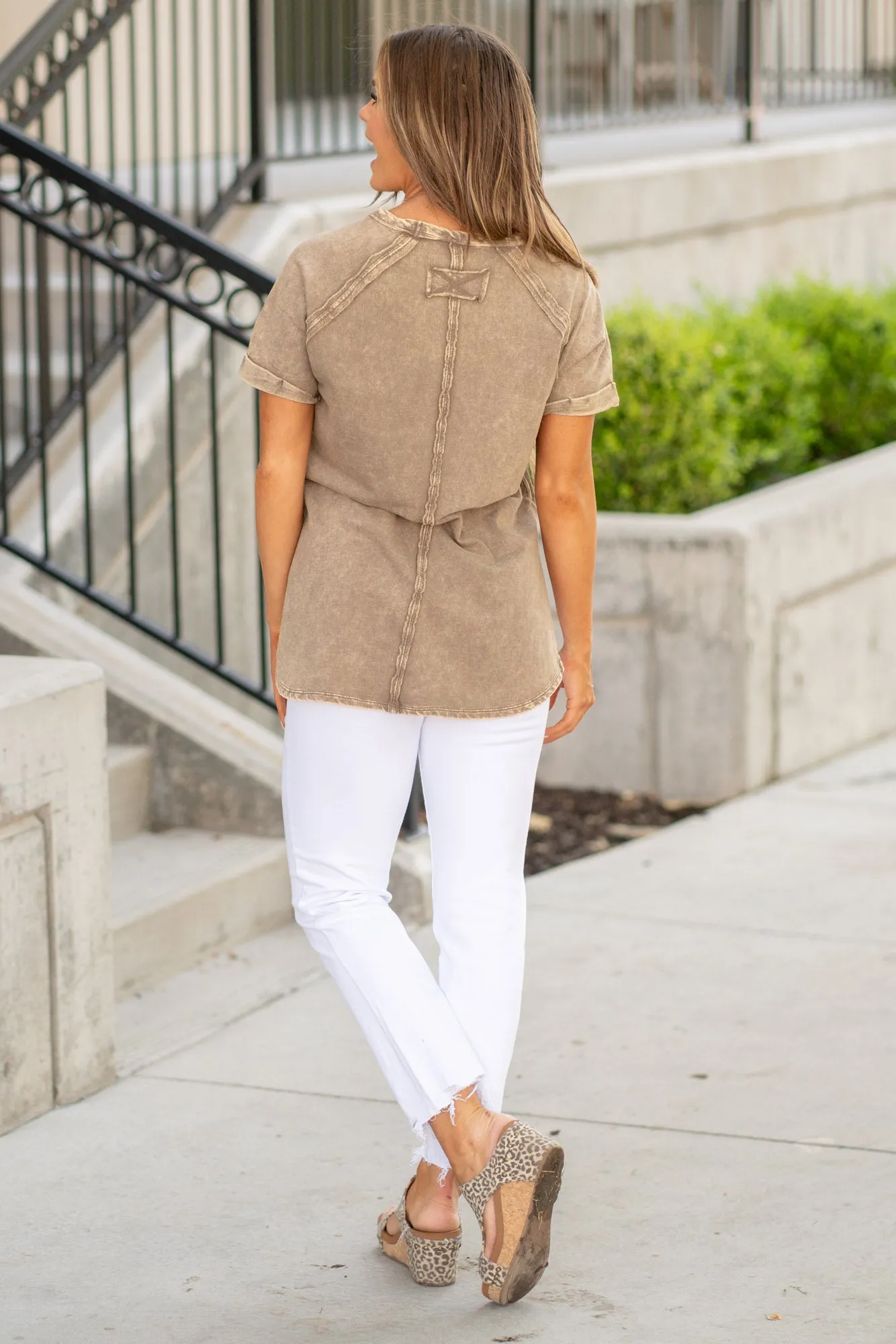 Heathered Round Neck Short Sleeve Top