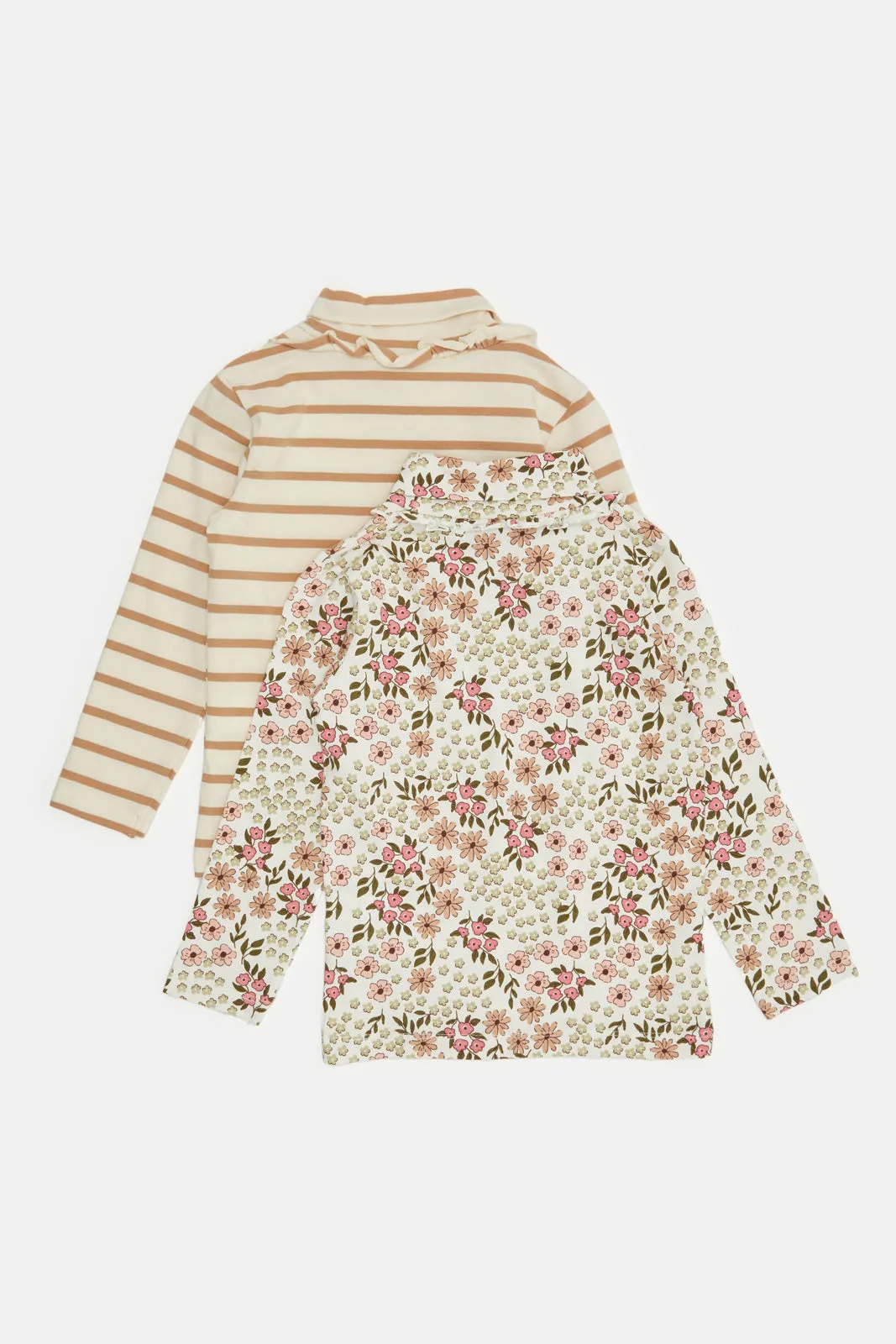 Infant Girls Ivory And Floral All Over Print T-shirt Set Of (2 Piece)