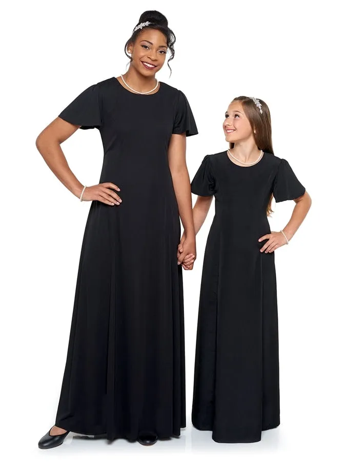JENNA (Style #134Y) - High Scoop Neck Flutter Sleeve Dress - Youth