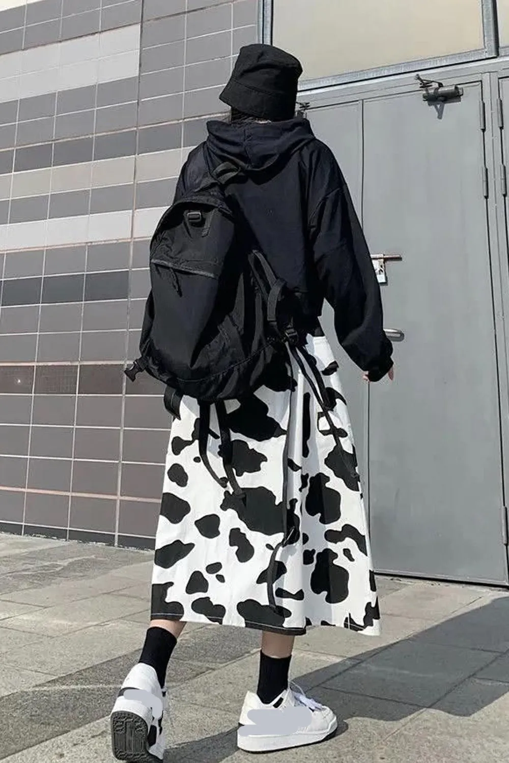 KittenAlarm - Loose Cow Printed Mid Calf Skirts