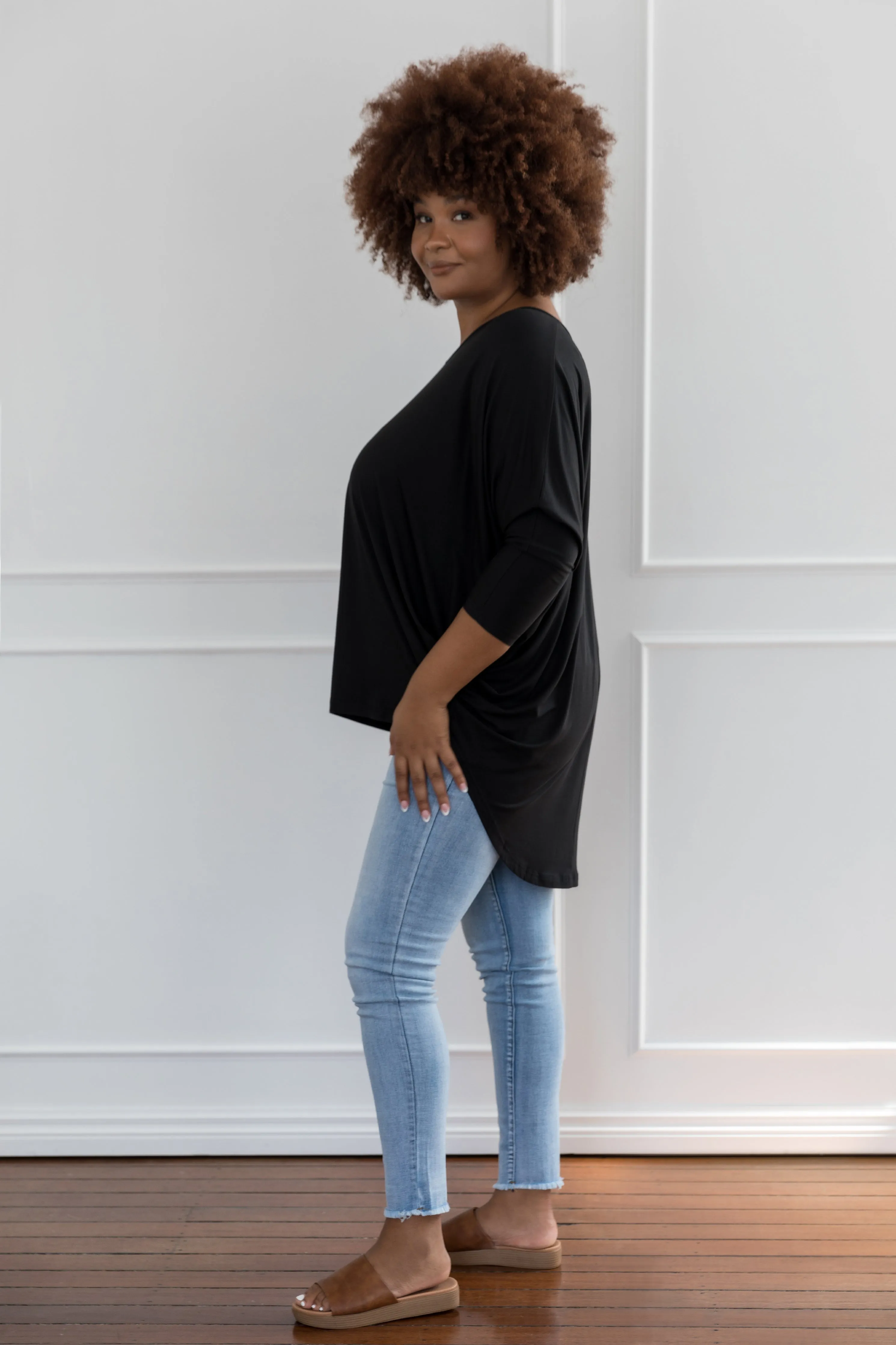 Long Sleeve Hi Low Miracle Top | Black