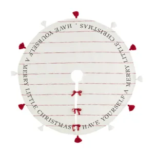 Merry Little Christmas"  Red and White Cotton Tree Skirt
