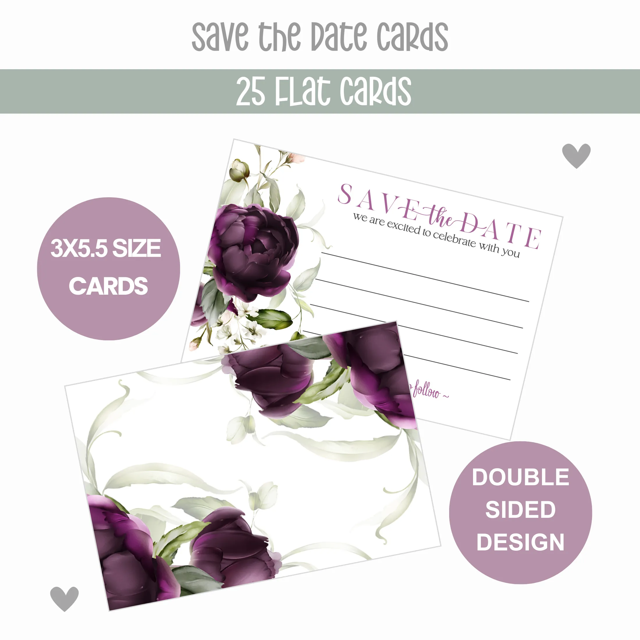 Modern Purple Floral Save the Date Cards (25 Pack) - Sophisticated Invitations with Envelopes - 3.5x5