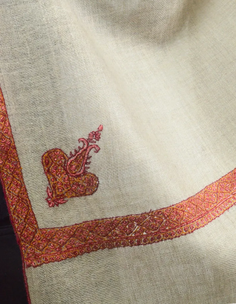 Natural White Pashmina Shawl With Sozni Work 5668