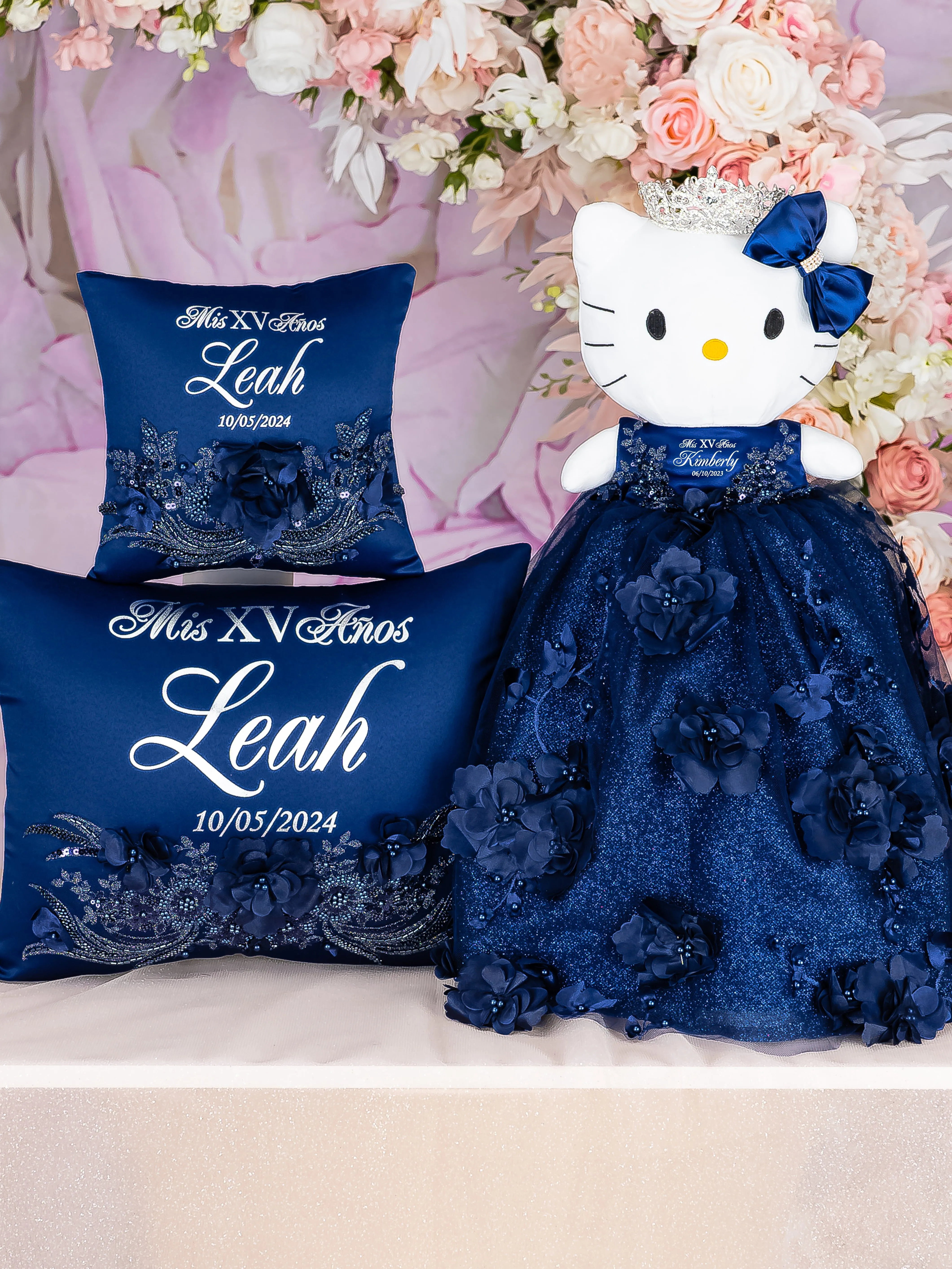 Navy Blue with flowers Kitty for quinceanera