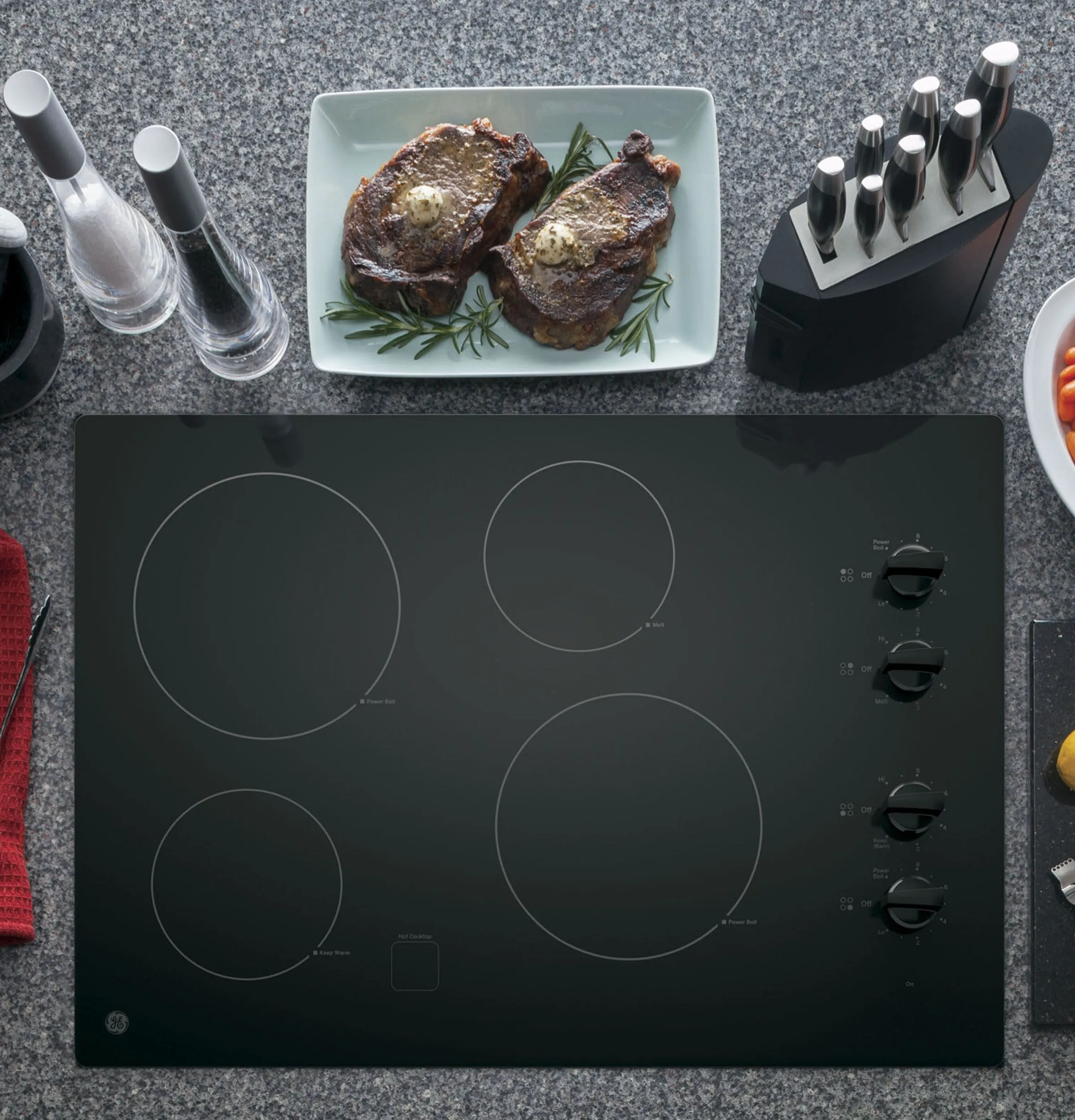 OPEN BOX GE Side-by-Side Refrigerator & 30-in Wall Oven paired with 30-in Electric Cooktop Suite in Stainless Steel