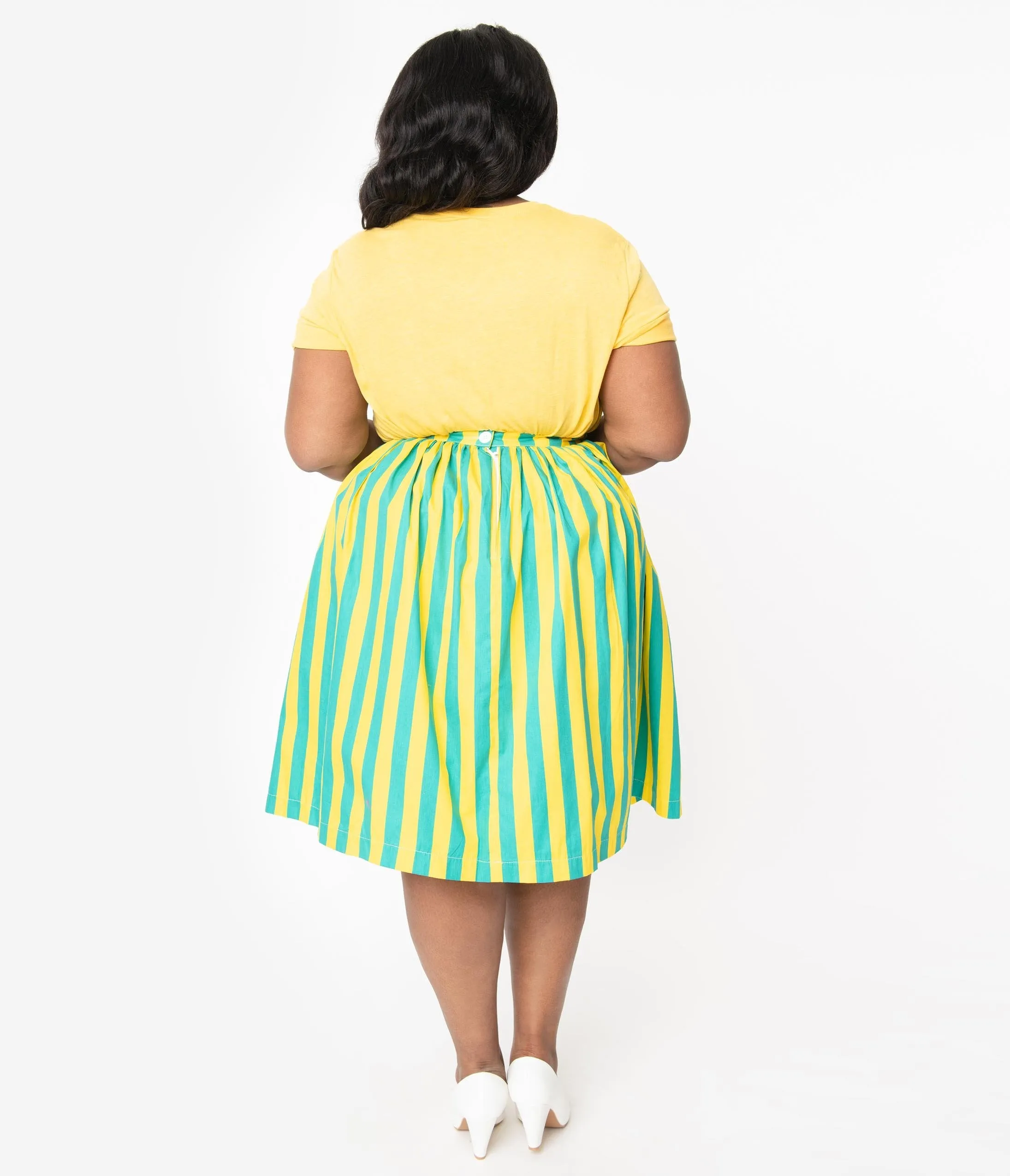 Plus Size 1950s Style Green & Yellow Stripe Swing Skirt