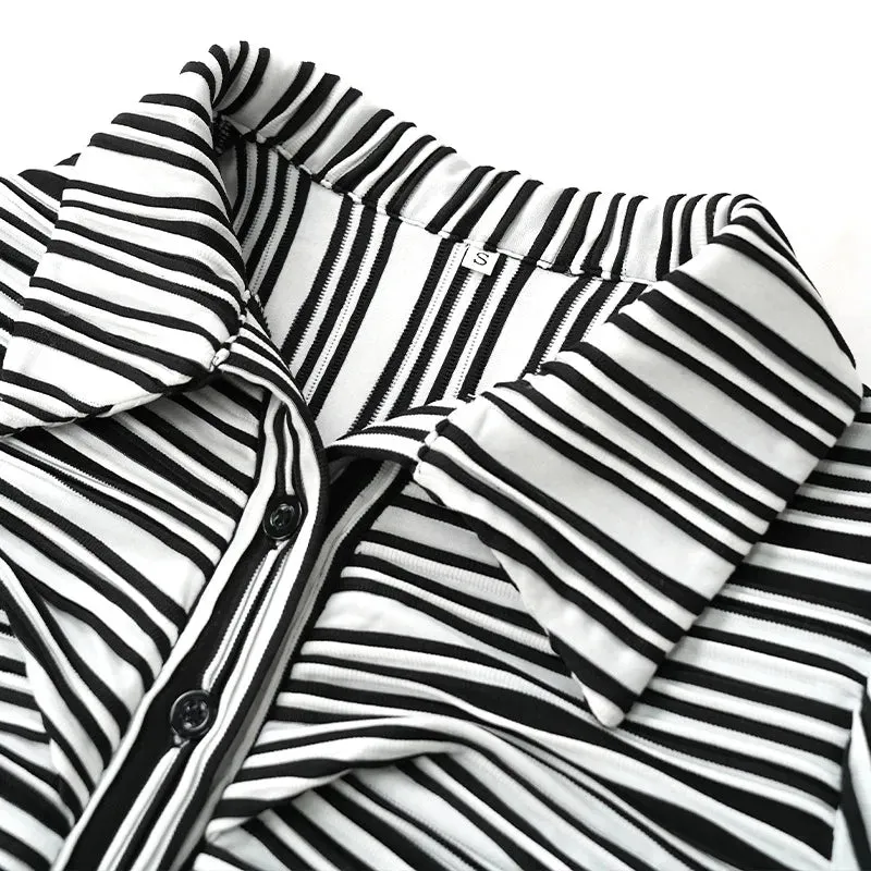 Pre Order:  Stripes Shirt Mini Skirt Set