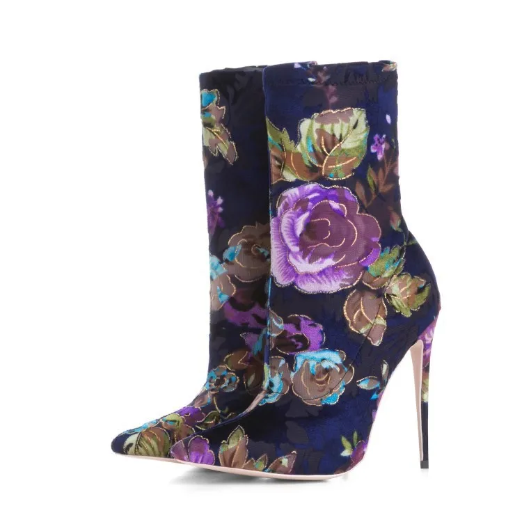Printed Flower Stiletto Boots/Bootie