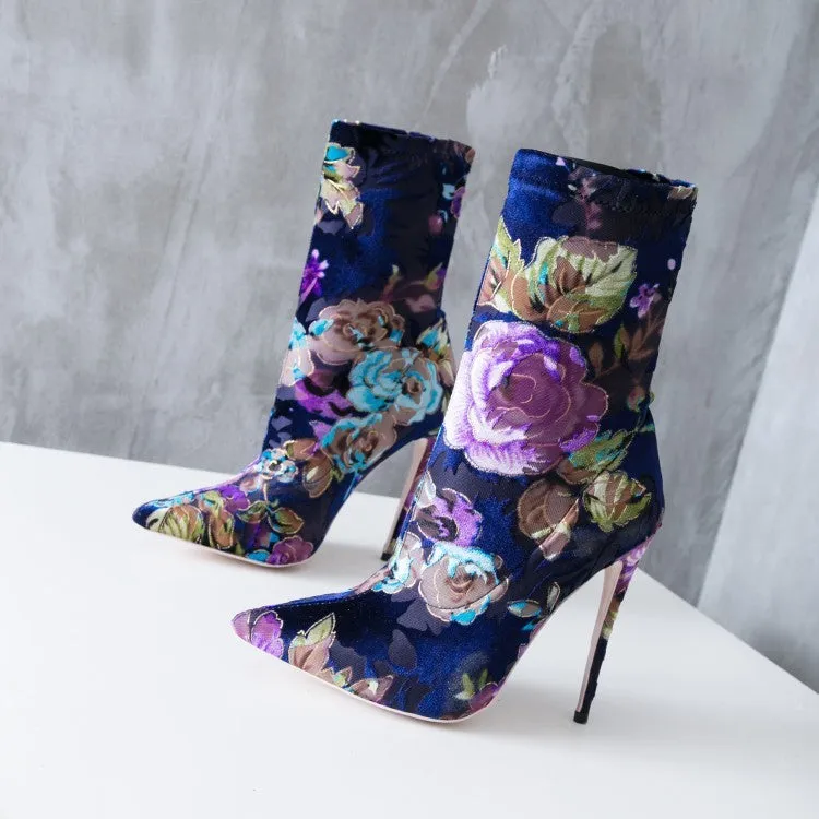Printed Flower Stiletto Boots/Bootie