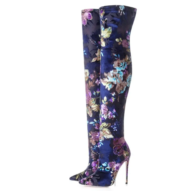 Printed Flower Stiletto Boots/Bootie