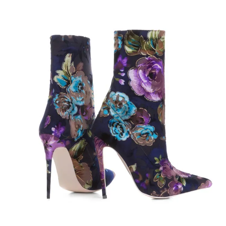 Printed Flower Stiletto Boots/Bootie