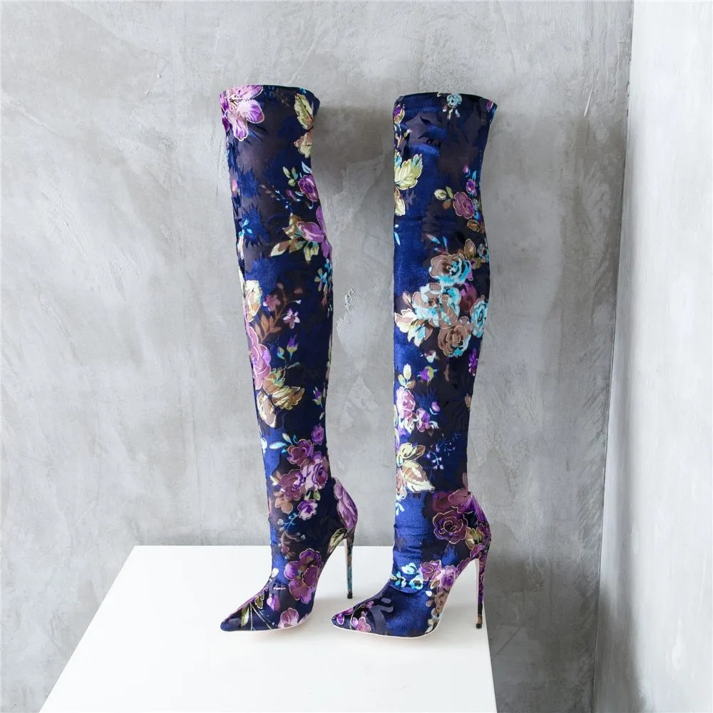 Printed Flower Stiletto Boots/Bootie