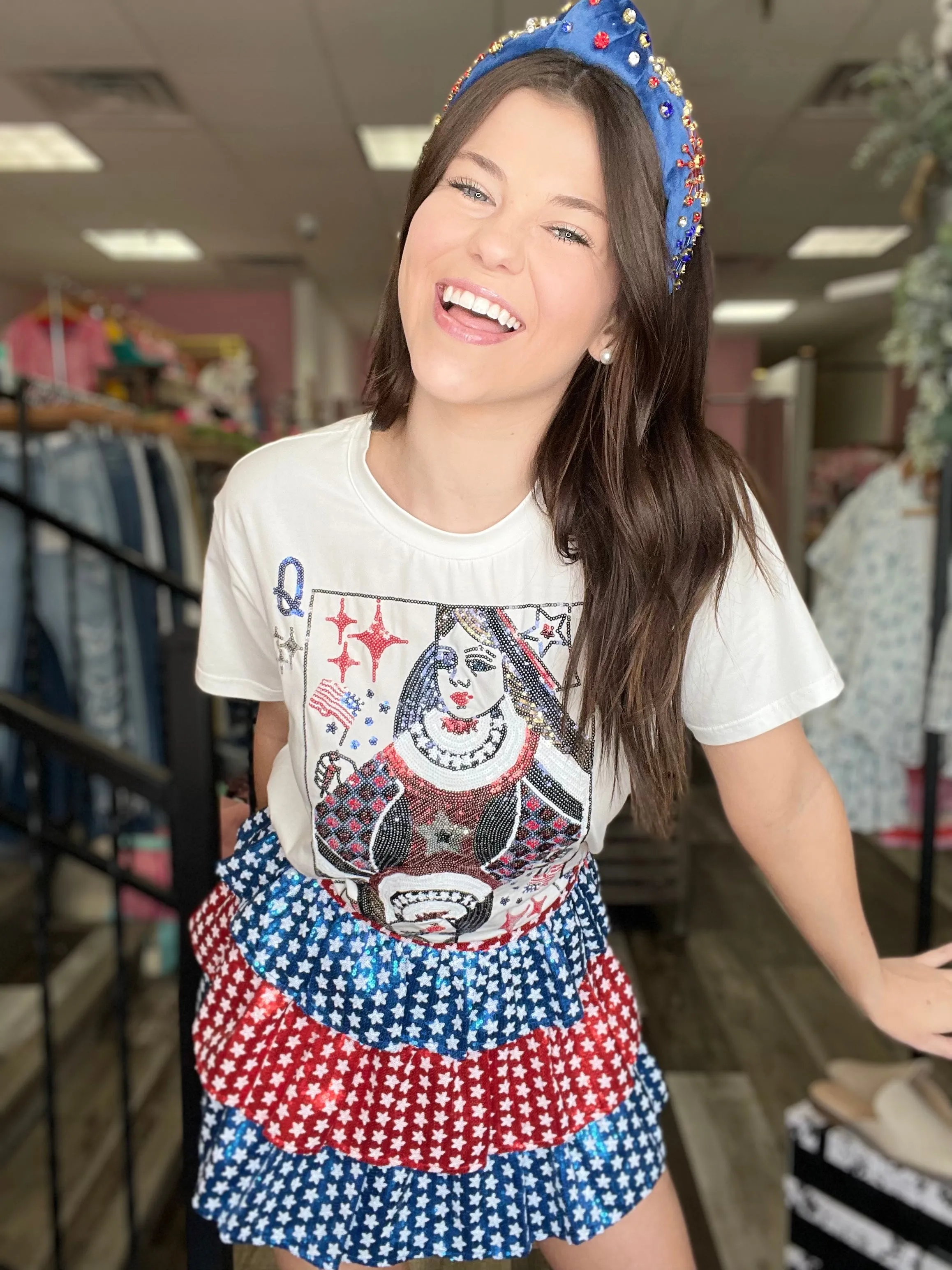 Queen of Sparkles White USA Queen Card Tee