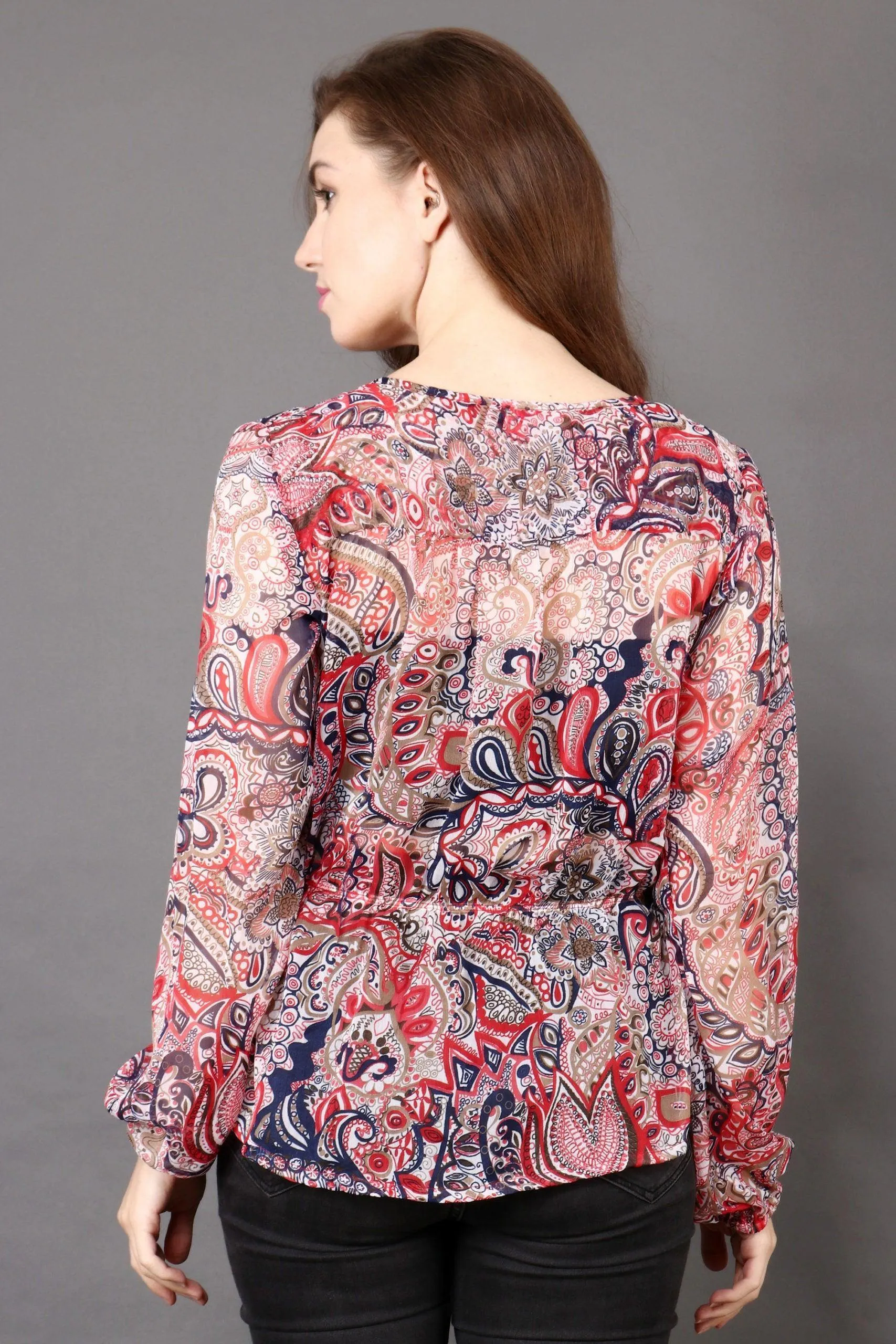Red & Blue Floral Printed Top