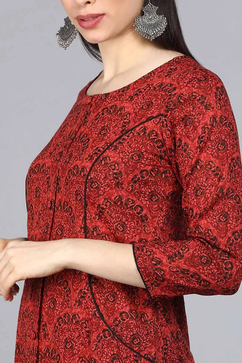 Red Cotton A-Line Kurta