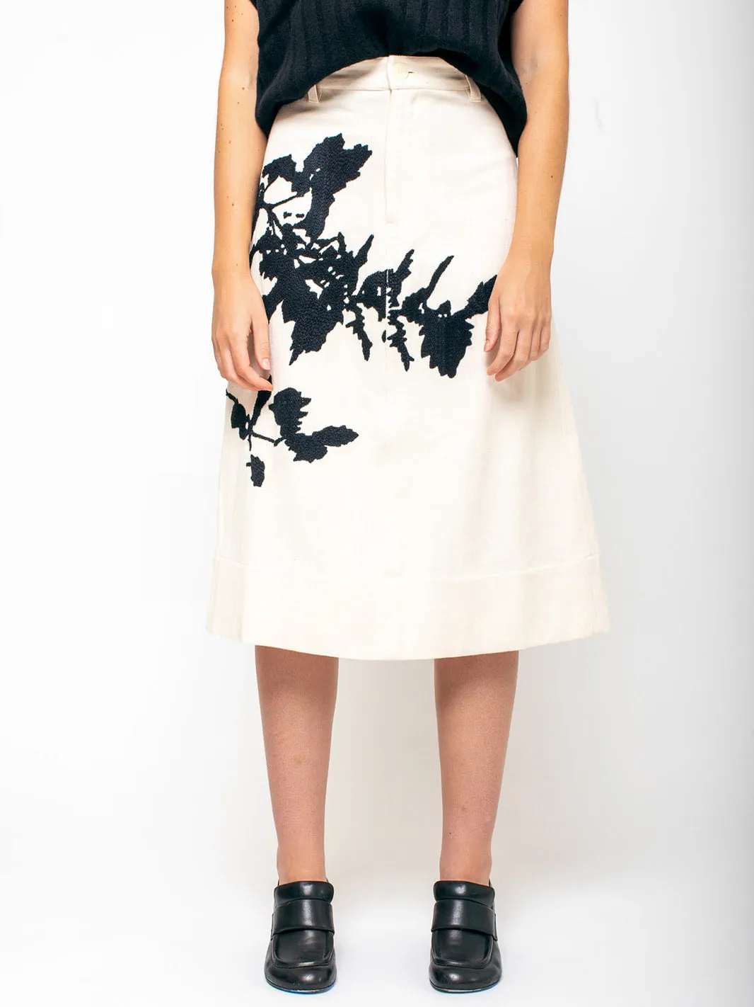 Rose Embroidered Skirt - Off White