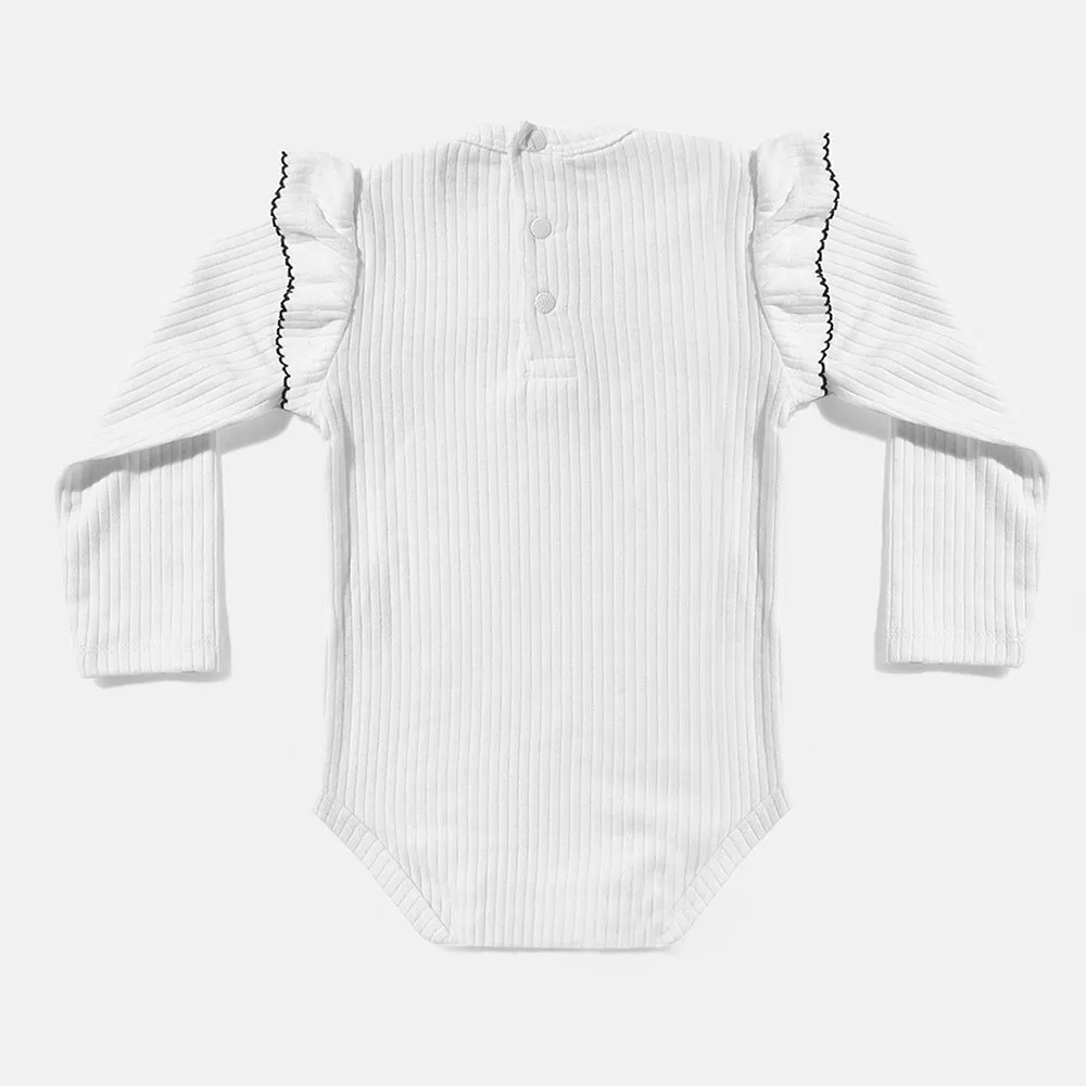 Simply White Long-sleeved Ribbed Bodysuit