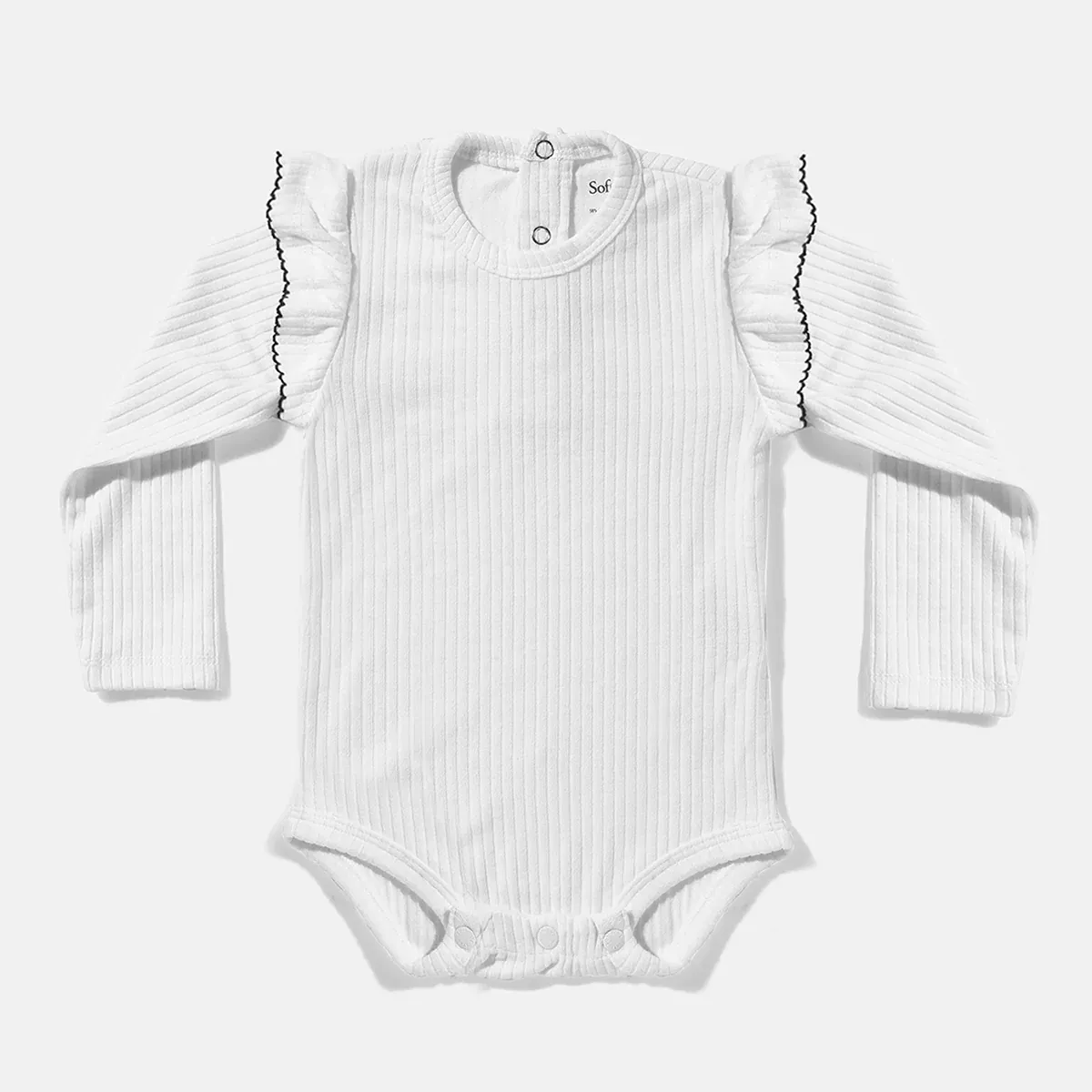 Simply White Long-sleeved Ribbed Bodysuit