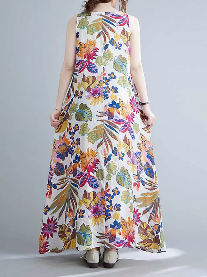 Sleeveless Cotton Floral A-Line Dress