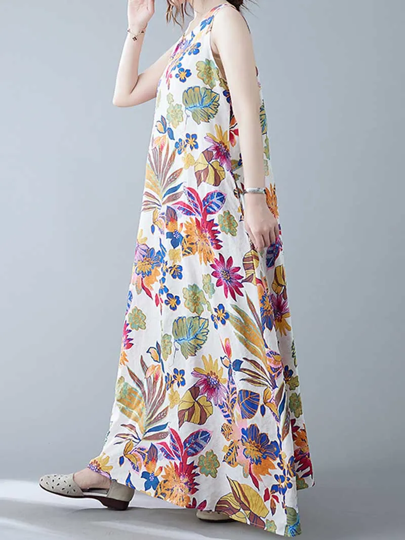 Sleeveless Cotton Floral A-Line Dress