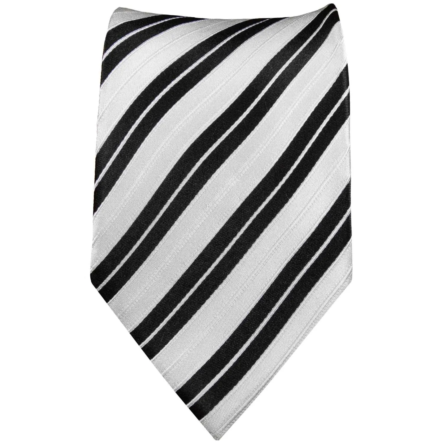 Slim Black and White Striped Silk Tie