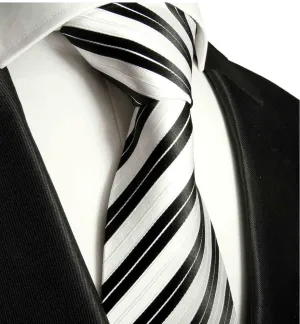 Slim Black and White Striped Silk Tie